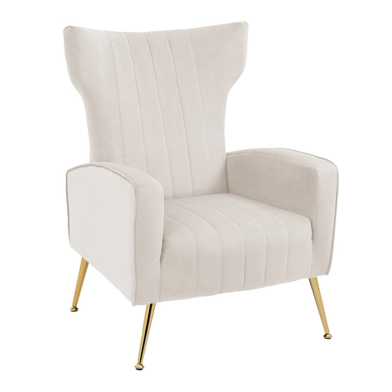 Velvet Stripe Wingback Accent Chair with Metal Legs for Living Room