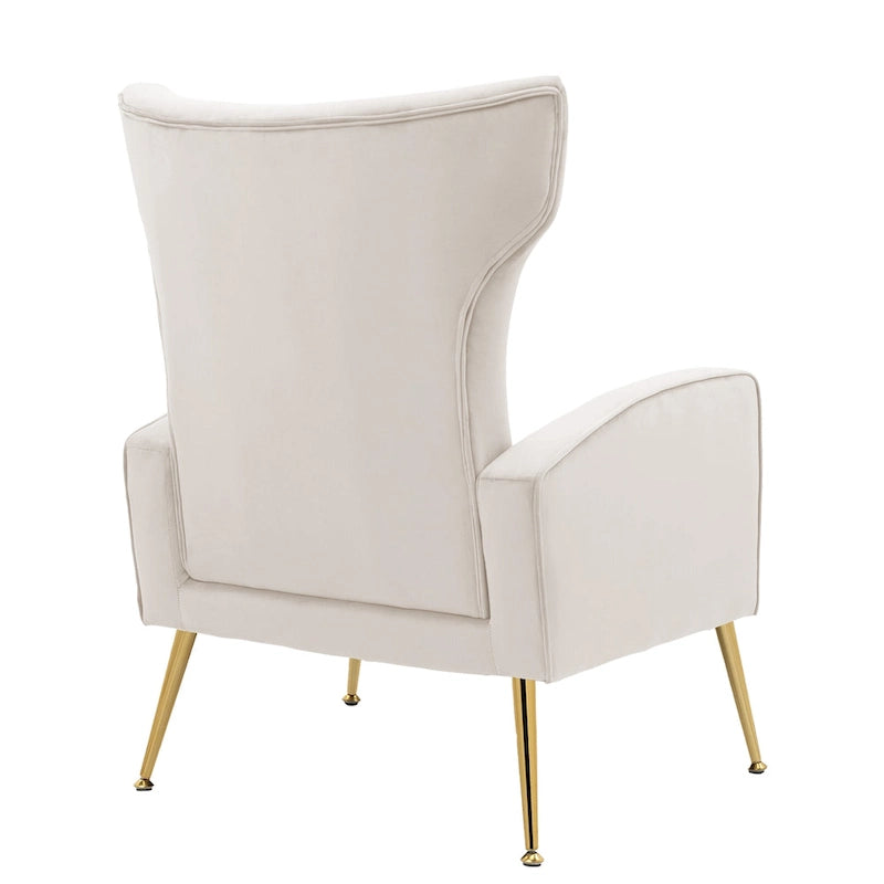 Velvet Stripe Wingback Accent Chair with Metal Legs for Living Room