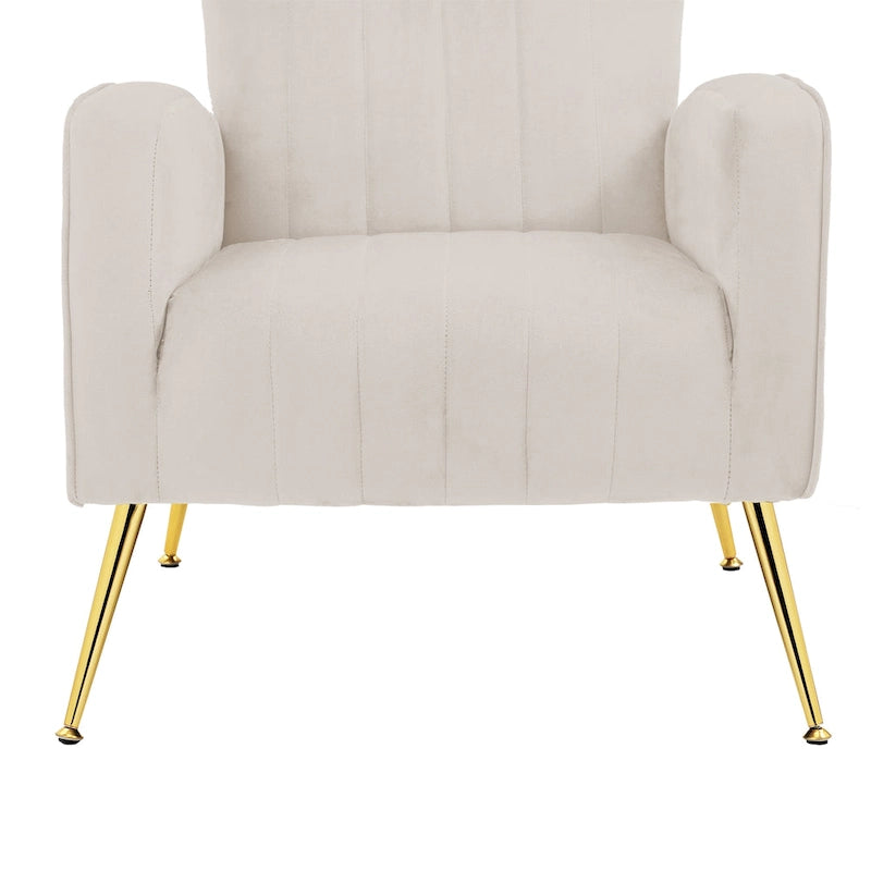 Velvet Stripe Wingback Accent Chair with Metal Legs for Living Room