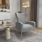 Velvet Stripe Wingback Accent Chair with Metal Legs for Living Room