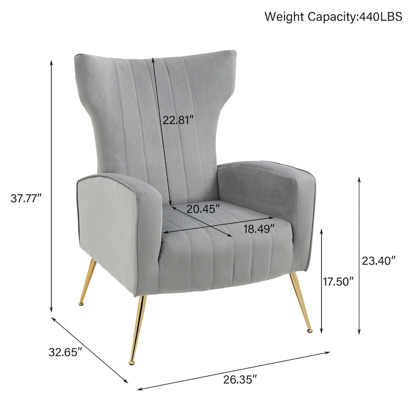 Velvet Stripe Wingback Accent Chair with Metal Legs for Living Room