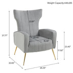 Velvet Stripe Wingback Accent Chair with Metal Legs for Living Room
