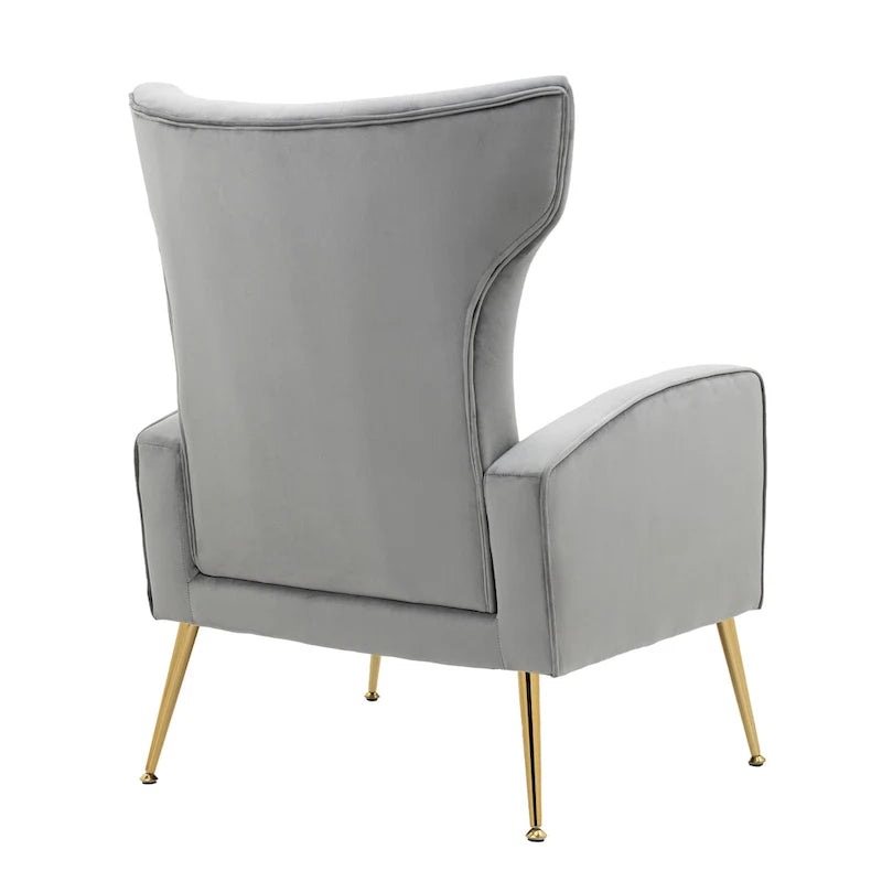 Velvet Stripe Wingback Accent Chair with Metal Legs for Living Room