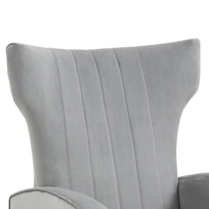 Velvet Stripe Wingback Accent Chair with Metal Legs for Living Room
