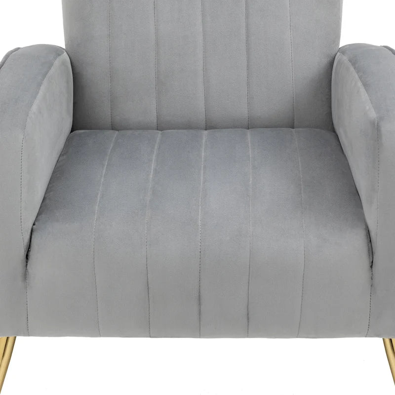 Velvet Stripe Wingback Accent Chair with Metal Legs for Living Room