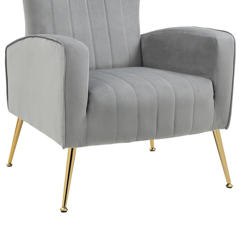 Velvet Stripe Wingback Accent Chair with Metal Legs for Living Room