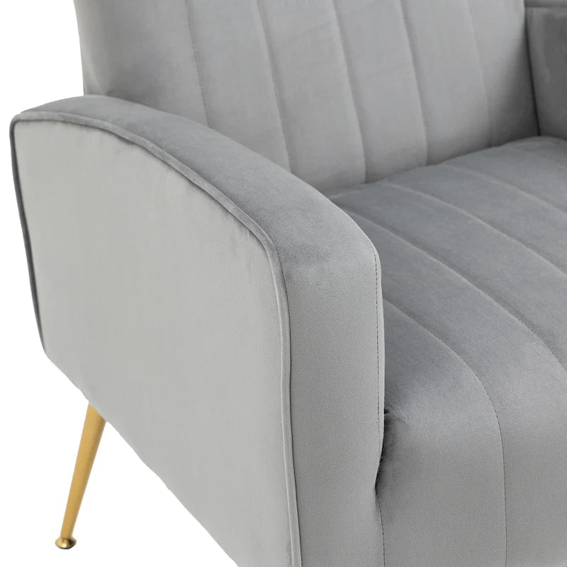 Velvet Stripe Wingback Accent Chair with Metal Legs for Living Room