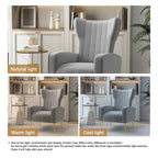 Velvet Stripe Wingback Accent Chair with Metal Legs for Living Room