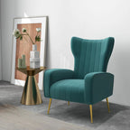 Velvet Stripe Wingback Accent Chair with Metal Legs for Living Room
