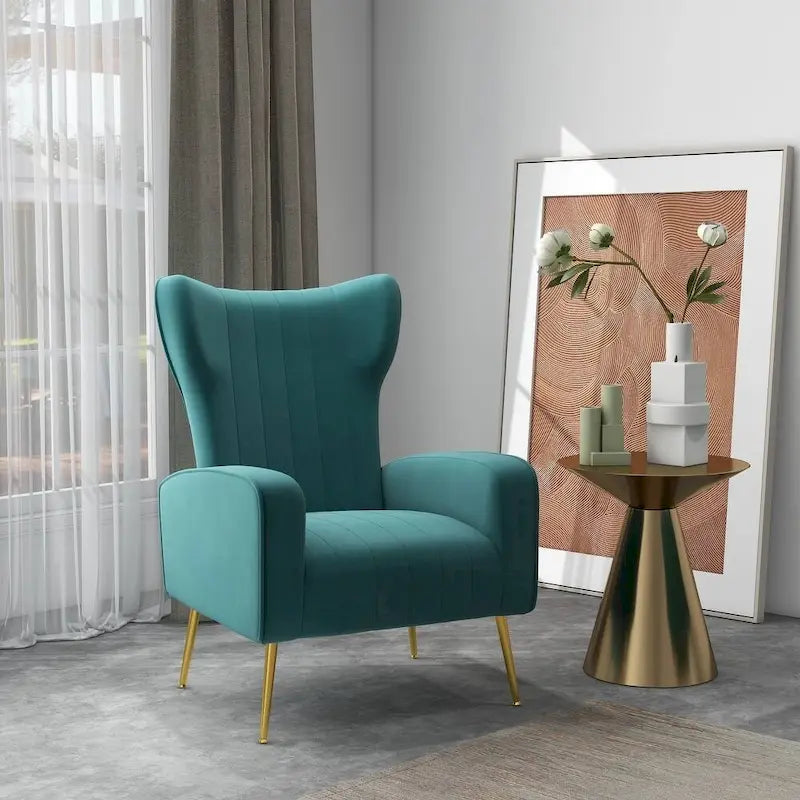 Velvet Stripe Wingback Accent Chair with Metal Legs for Living Room