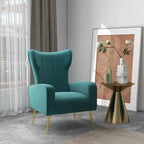 Velvet Stripe Wingback Accent Chair with Metal Legs for Living Room