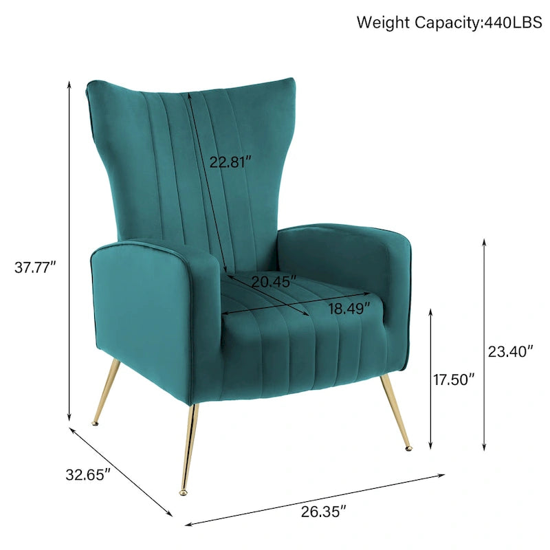 Velvet Stripe Wingback Accent Chair with Metal Legs for Living Room