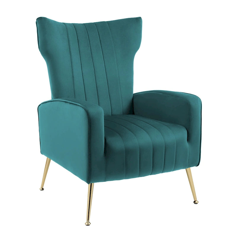 Velvet Stripe Wingback Accent Chair with Metal Legs for Living Room