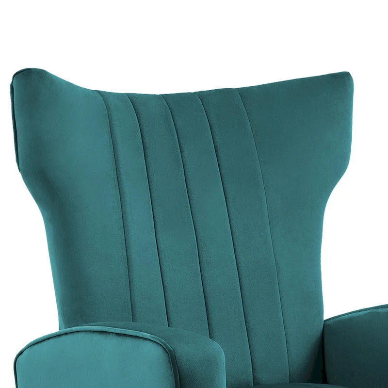 Velvet Stripe Wingback Accent Chair with Metal Legs for Living Room