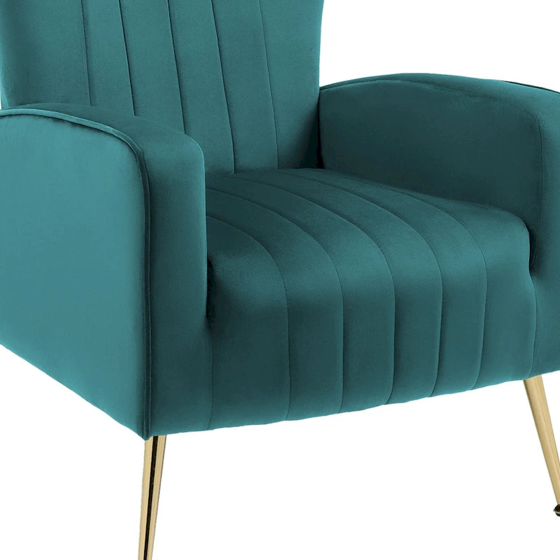 Velvet Stripe Wingback Accent Chair with Metal Legs for Living Room