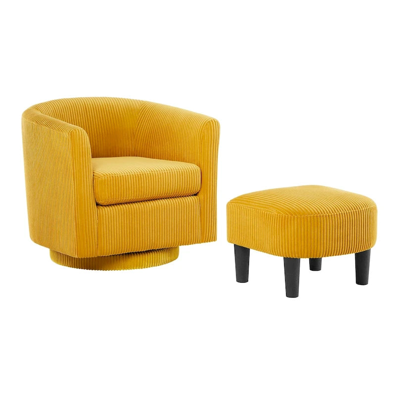 Sillón decorativo giratorio de pana con otomana