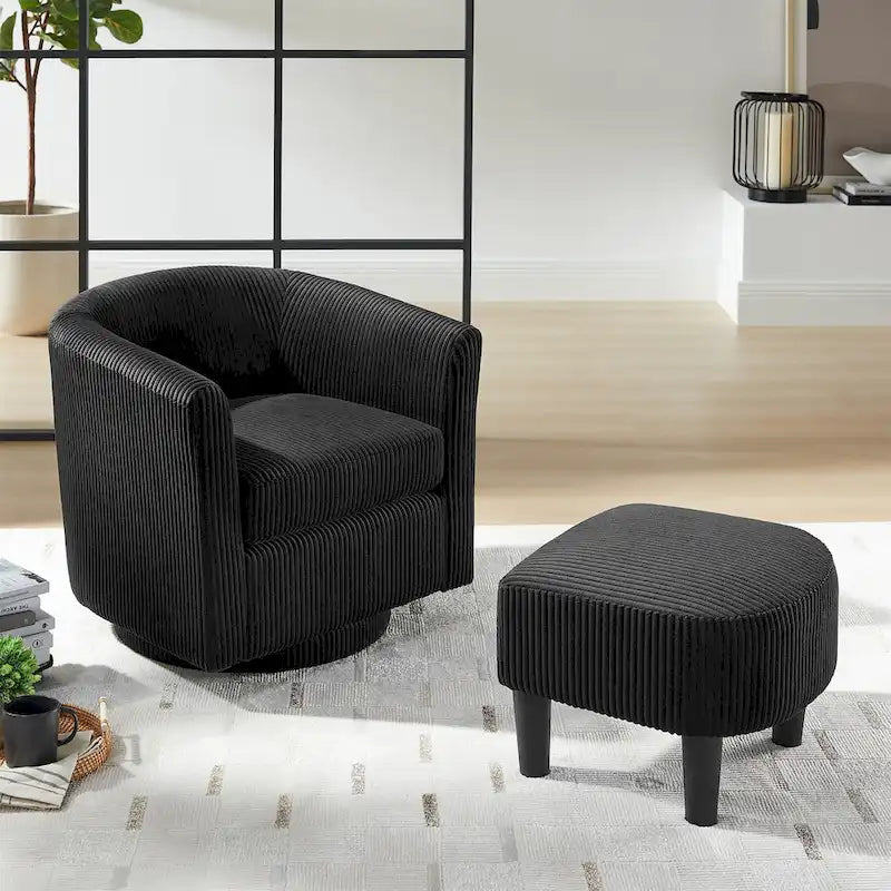 Corduroy Swivel Accent Chair with Ottoman