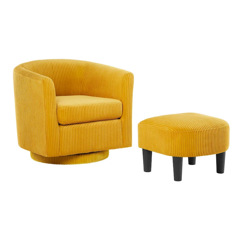 Corduroy Swivel Accent Chair with Ottoman