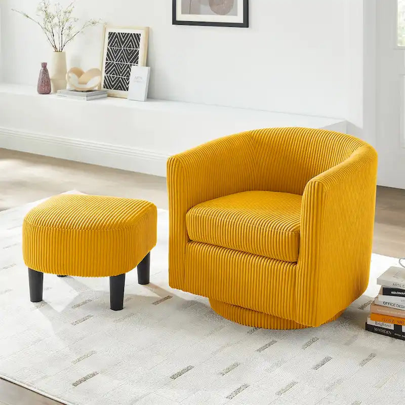 Corduroy Swivel Accent Chair with Ottoman