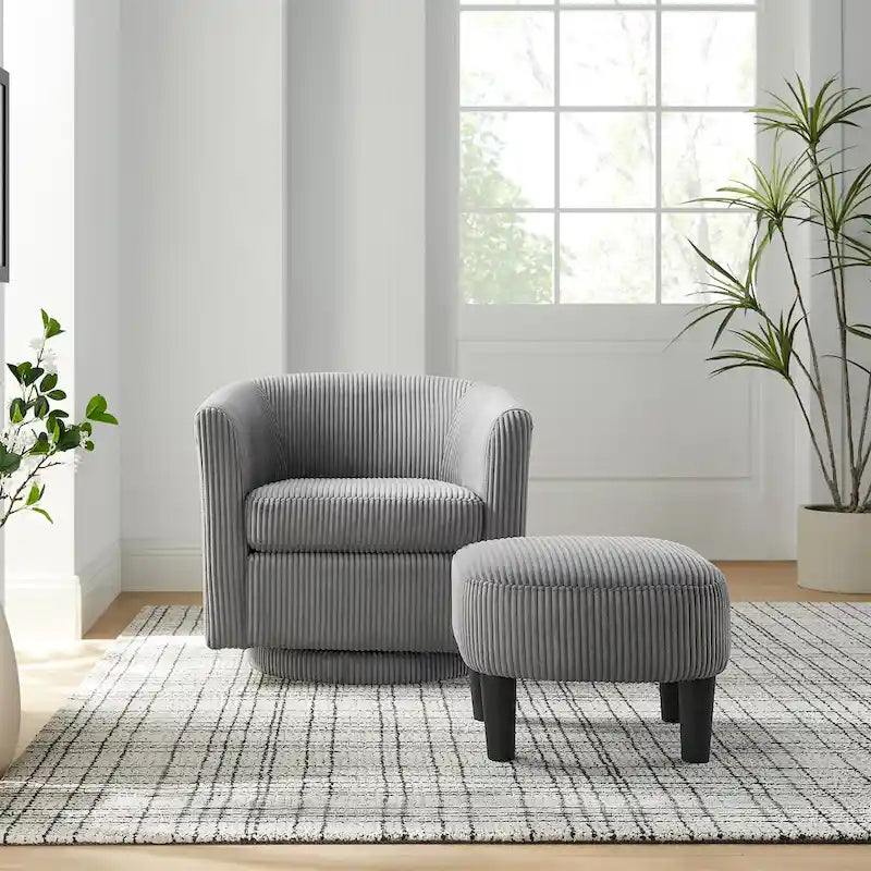 Corduroy Swivel Accent Chair with Ottoman