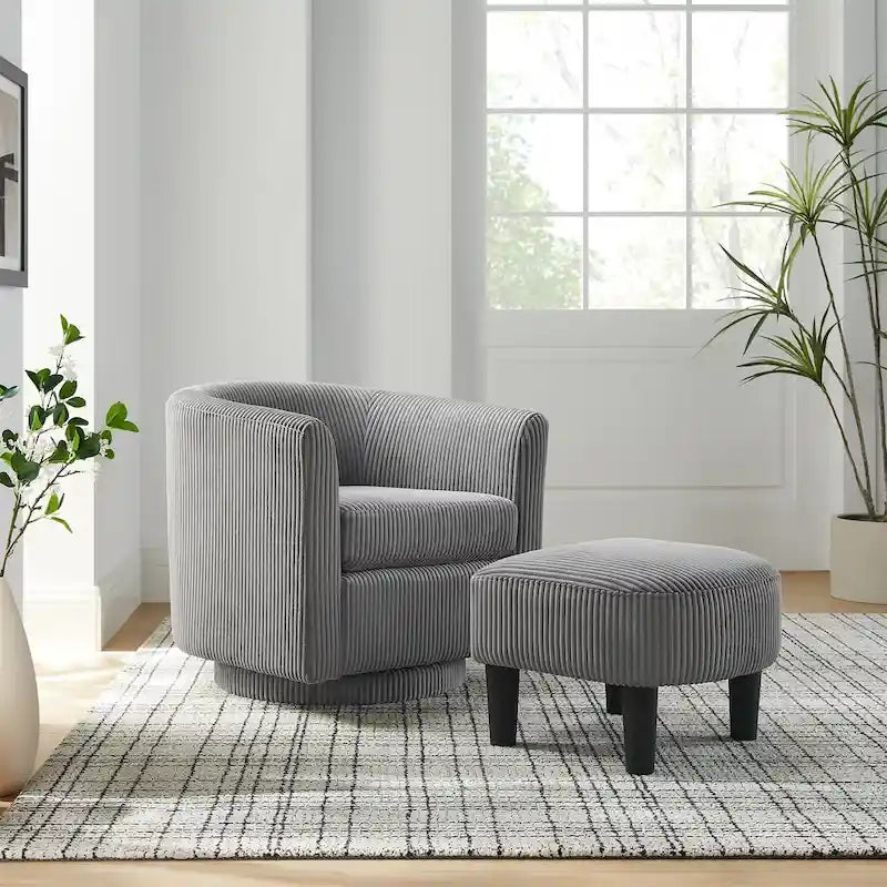 Corduroy Swivel Accent Chair with Ottoman