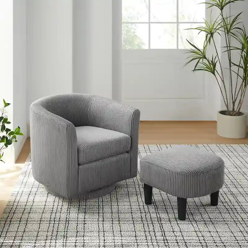 Corduroy Swivel Accent Chair with Ottoman