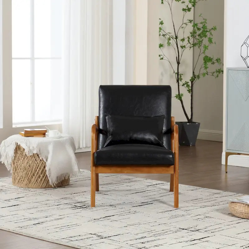 Gepolsterter Mid-Century-moderner Einzel-Armlehnsessel mit Samt- oder Lederbezug und Holzrahmen fürs Wohnzimmer