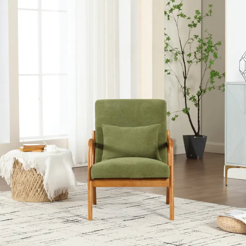 Sillón individual moderno de mediados de siglo, tapizado de terciopelo o cuero, con estructura de madera, para sala de estar