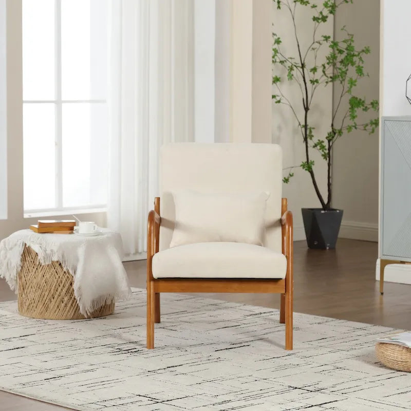 Sillón individual moderno de mediados de siglo, tapizado de terciopelo o cuero, con estructura de madera, para sala de estar