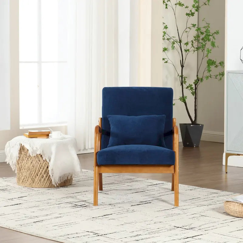 Sillón individual moderno de mediados de siglo, tapizado de terciopelo o cuero, con estructura de madera, para sala de estar