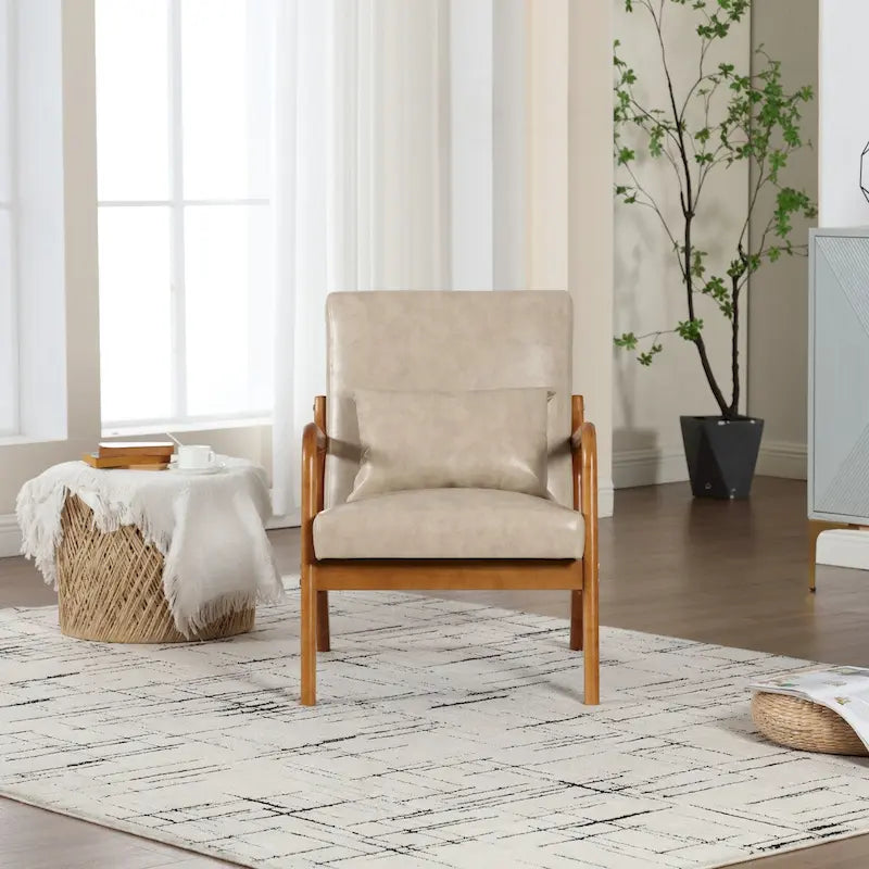 Sillón individual moderno de mediados de siglo, tapizado de terciopelo o cuero, con estructura de madera, para sala de estar