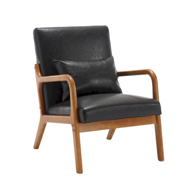 Gepolsterter Mid-Century-moderner Einzel-Armlehnsessel mit Samt- oder Lederbezug und Holzrahmen fürs Wohnzimmer