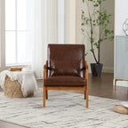 Gepolsterter Mid-Century-moderner Einzel-Armlehnsessel mit Samt- oder Lederbezug und Holzrahmen fürs Wohnzimmer