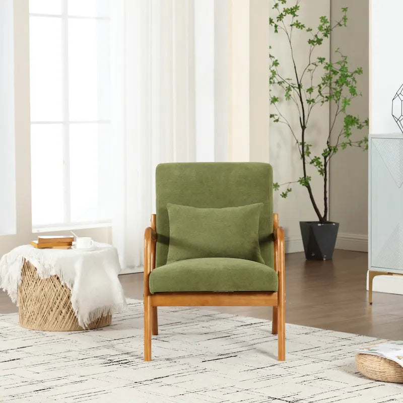 Gepolsterter Mid-Century-moderner Einzel-Armlehnsessel mit Samt- oder Lederbezug und Holzrahmen fürs Wohnzimmer