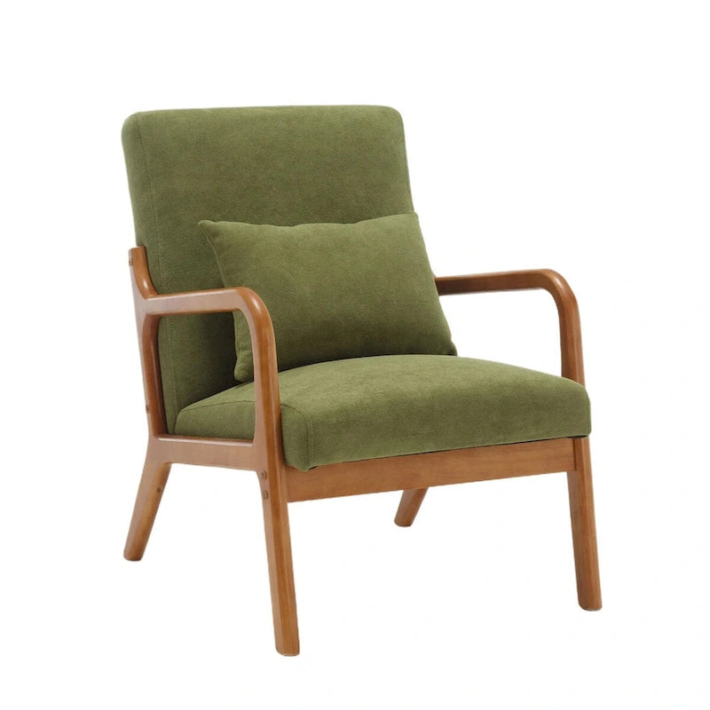 Gepolsterter Mid-Century-moderner Einzel-Armlehnsessel mit Samt- oder Lederbezug und Holzrahmen fürs Wohnzimmer