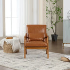 Gepolsterter Mid-Century-moderner Einzel-Armlehnsessel mit Samt- oder Lederbezug und Holzrahmen fürs Wohnzimmer