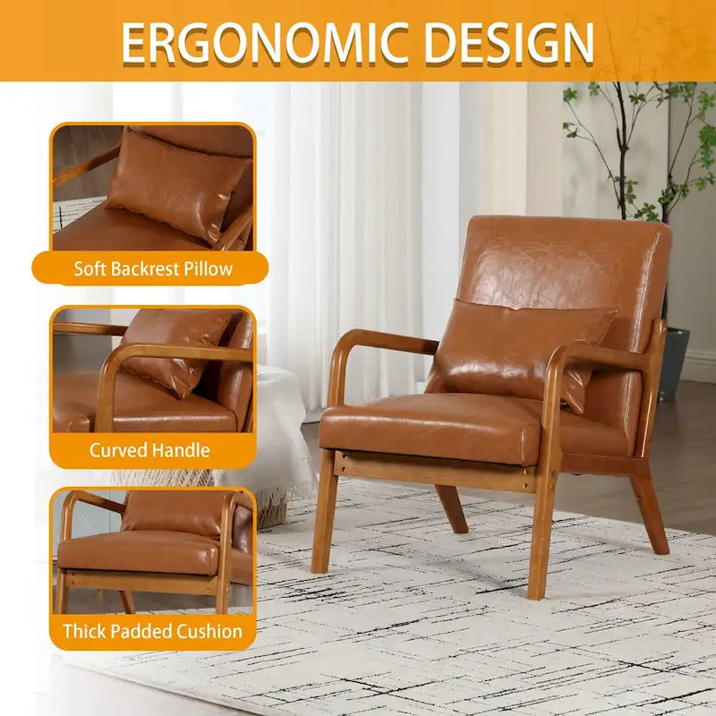 Gepolsterter Mid-Century-moderner Einzel-Armlehnsessel mit Samt- oder Lederbezug und Holzrahmen fürs Wohnzimmer