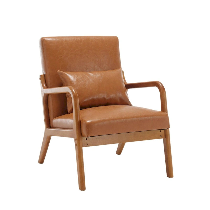 Gepolsterter Mid-Century-moderner Einzel-Armlehnsessel mit Samt- oder Lederbezug und Holzrahmen fürs Wohnzimmer