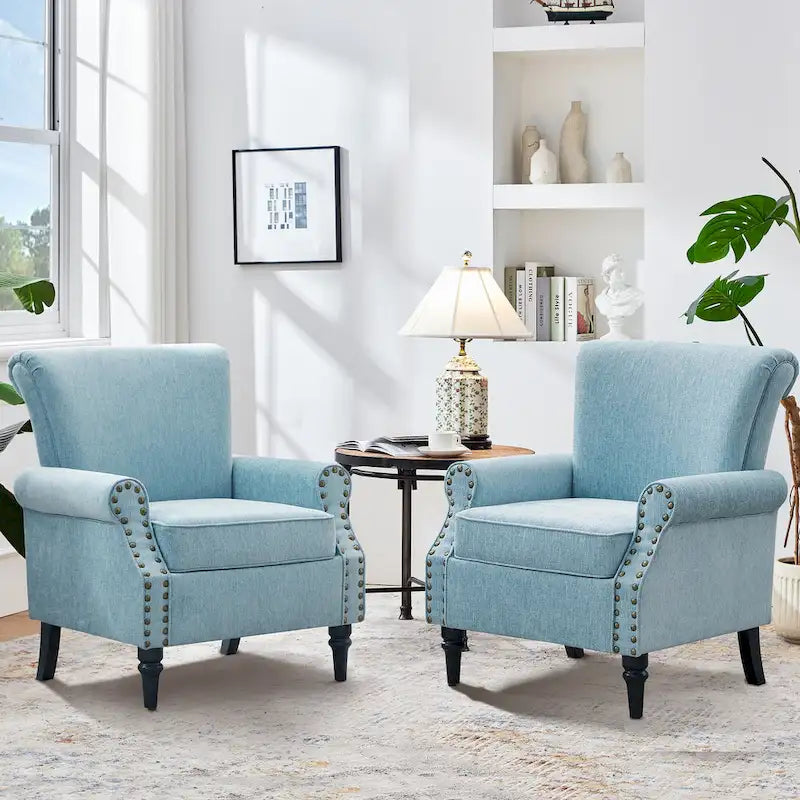 Mid-Century Modern Upholstered Accent chair with Solid Wood Legs