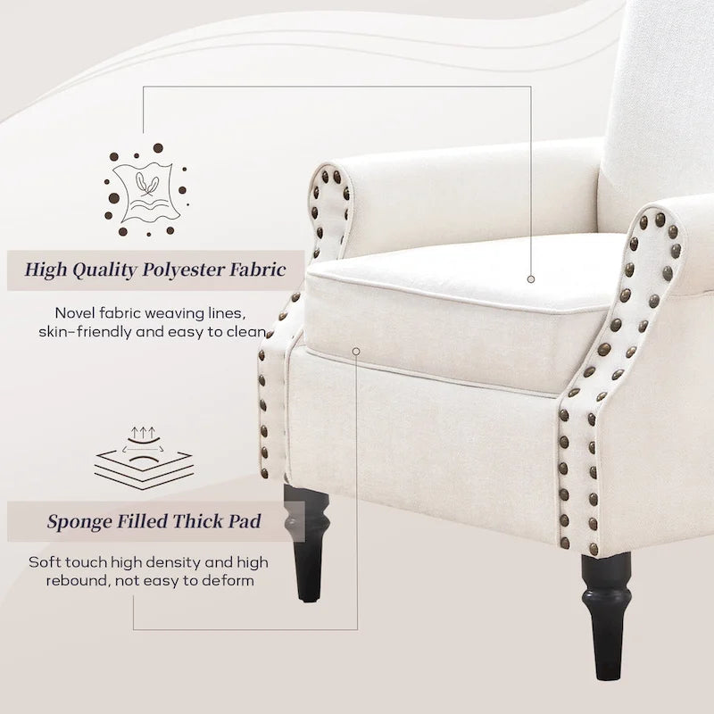 Mid-Century Modern Upholstered Accent chair with Solid Wood Legs