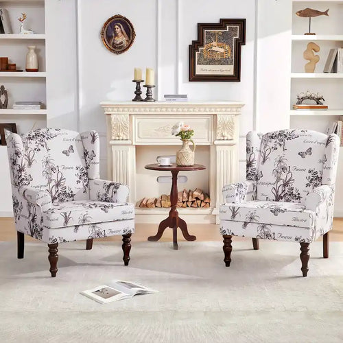 Sillón decorativo con patas torneadas, juego de 2, azul/beige/gris