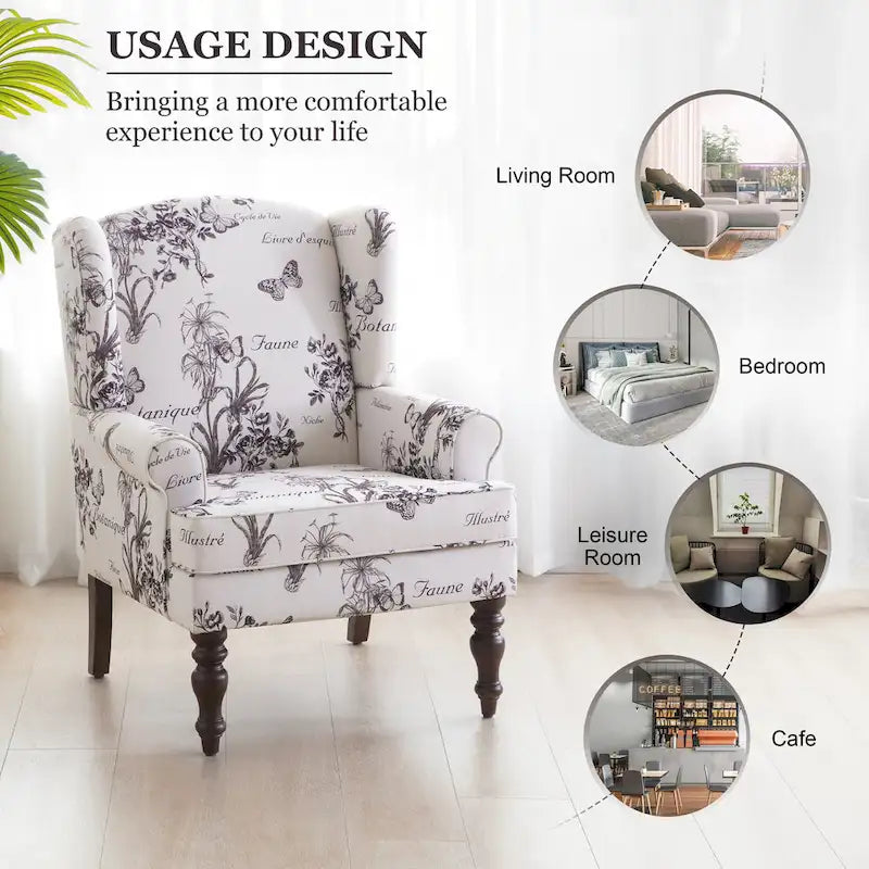 Accent Armchair with Turned Legs Set of 2 Blue/ Beige / Grey