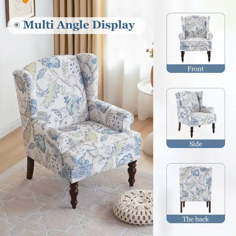 Accent Armchair with Turned Legs Set of 2 Blue/ Beige / Grey