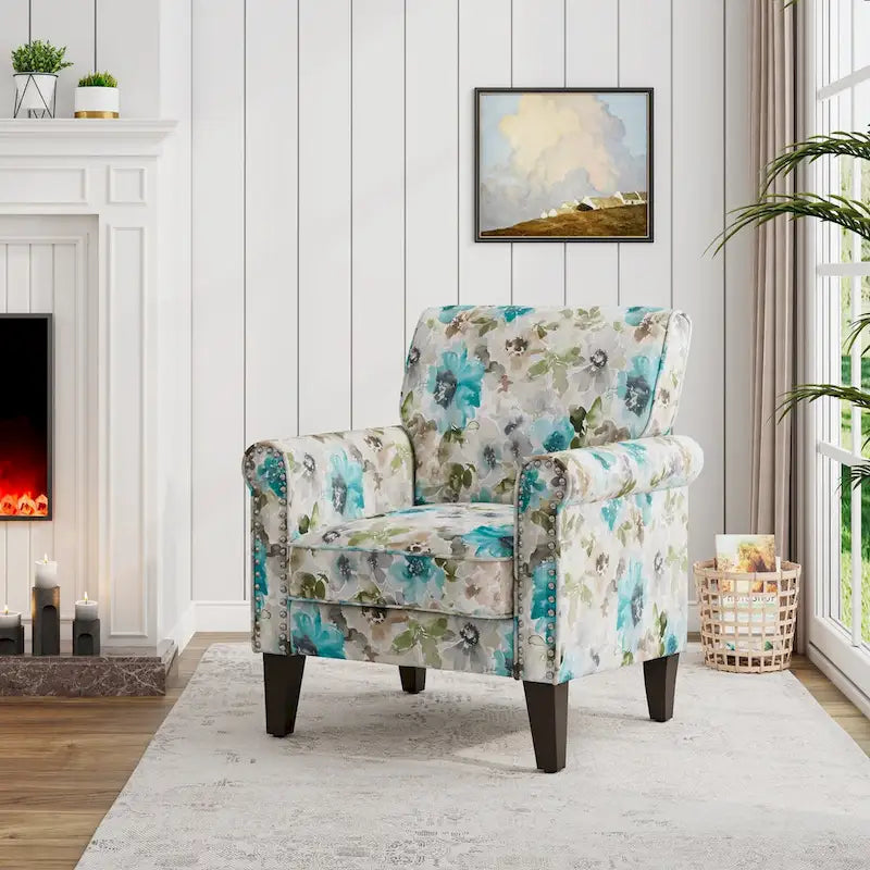 Herve Traditional Rolled Arm Accent Chair with Pewter Nailheads
