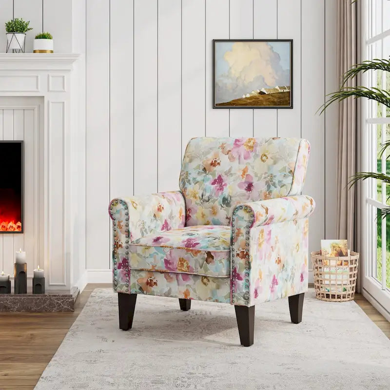 Herve Traditional Rolled Arm Accent Chair with Pewter Nailheads