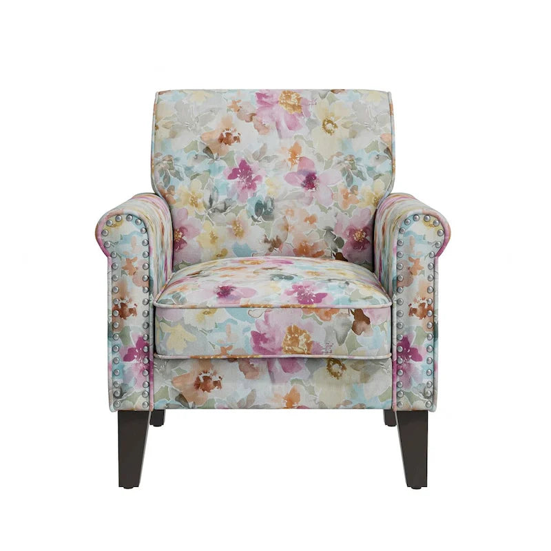 Herve Traditional Rolled Arm Accent Chair with Pewter Nailheads