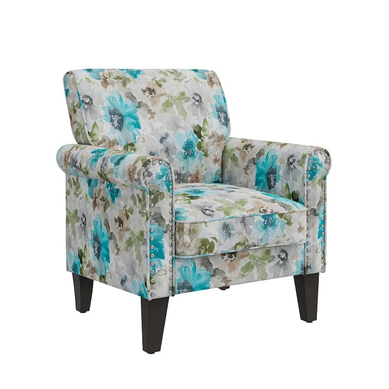 Herve Traditional Rolled Arm Accent Chair with Pewter Nailheads