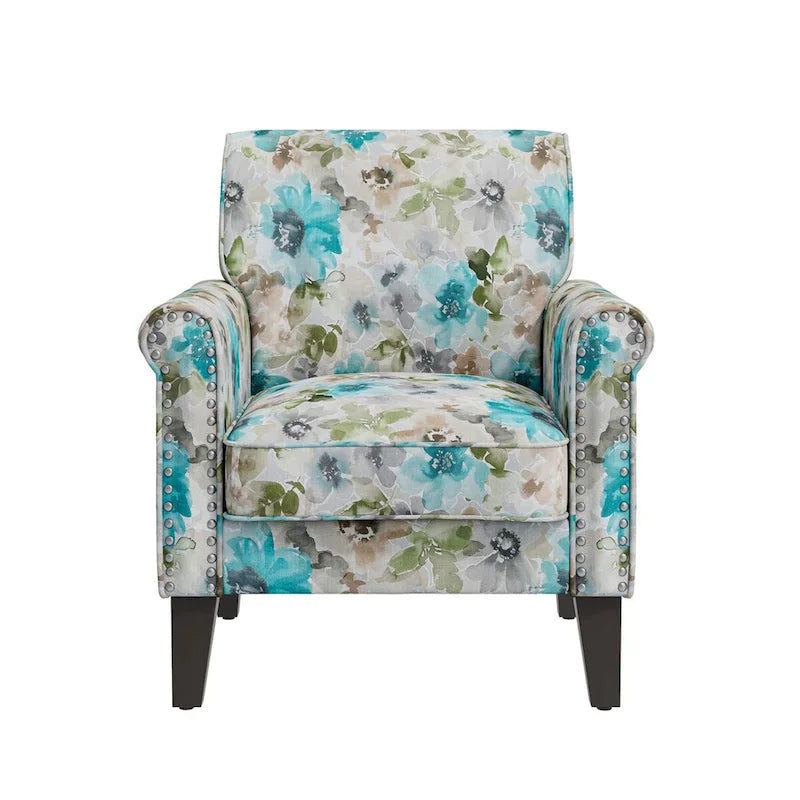 Herve Traditional Rolled Arm Accent Chair with Pewter Nailheads