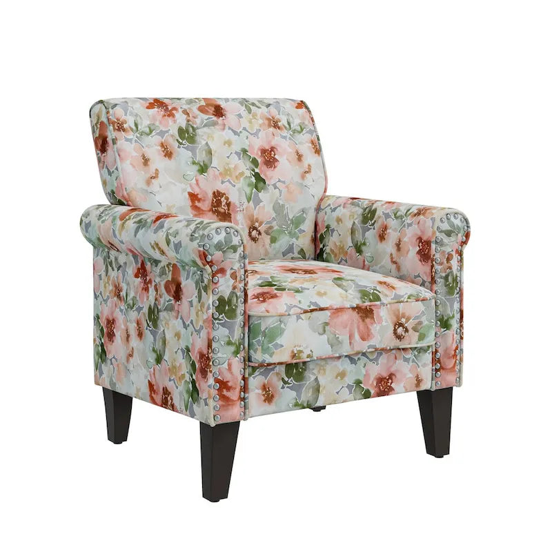 Herve Traditional Rolled Arm Accent Chair with Pewter Nailheads