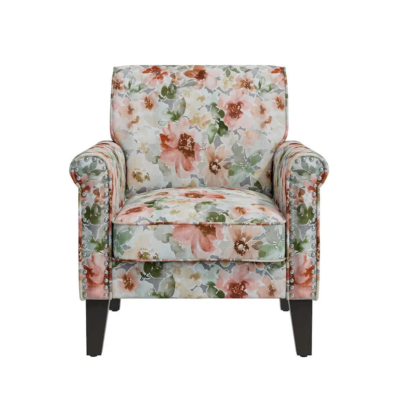 Herve Traditional Rolled Arm Accent Chair with Pewter Nailheads
